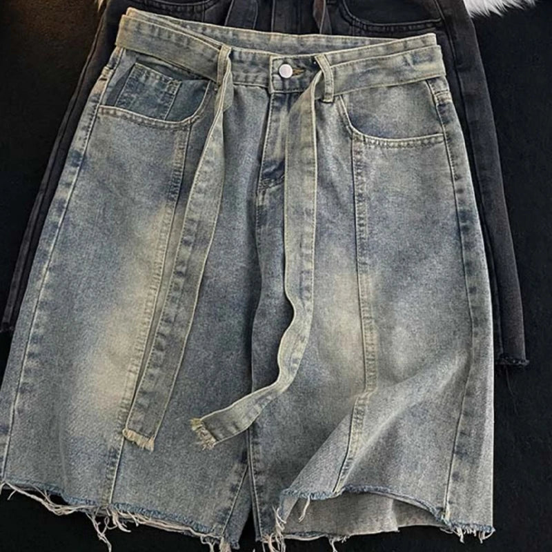 Summer Thin Fringed Denim Shorts Mens
