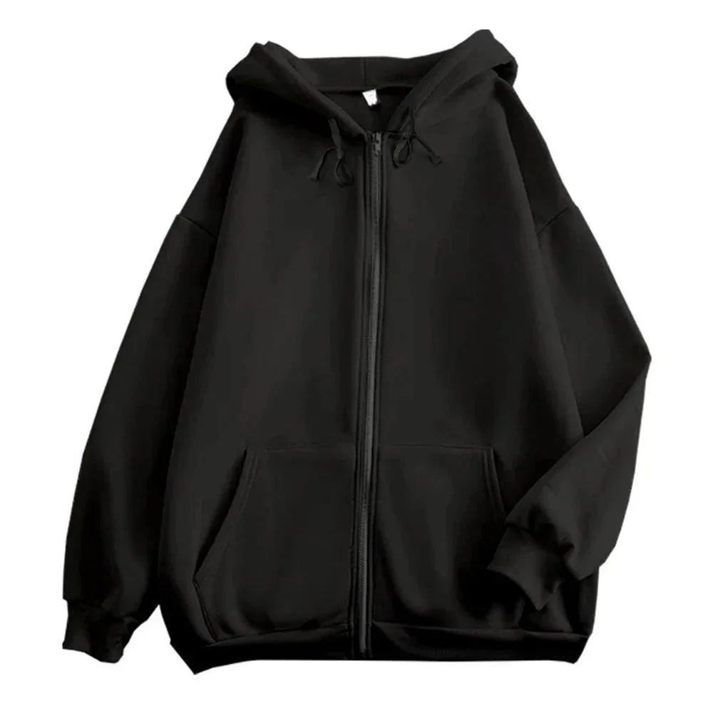 High Street Hoodie Men Solid Color Zip up