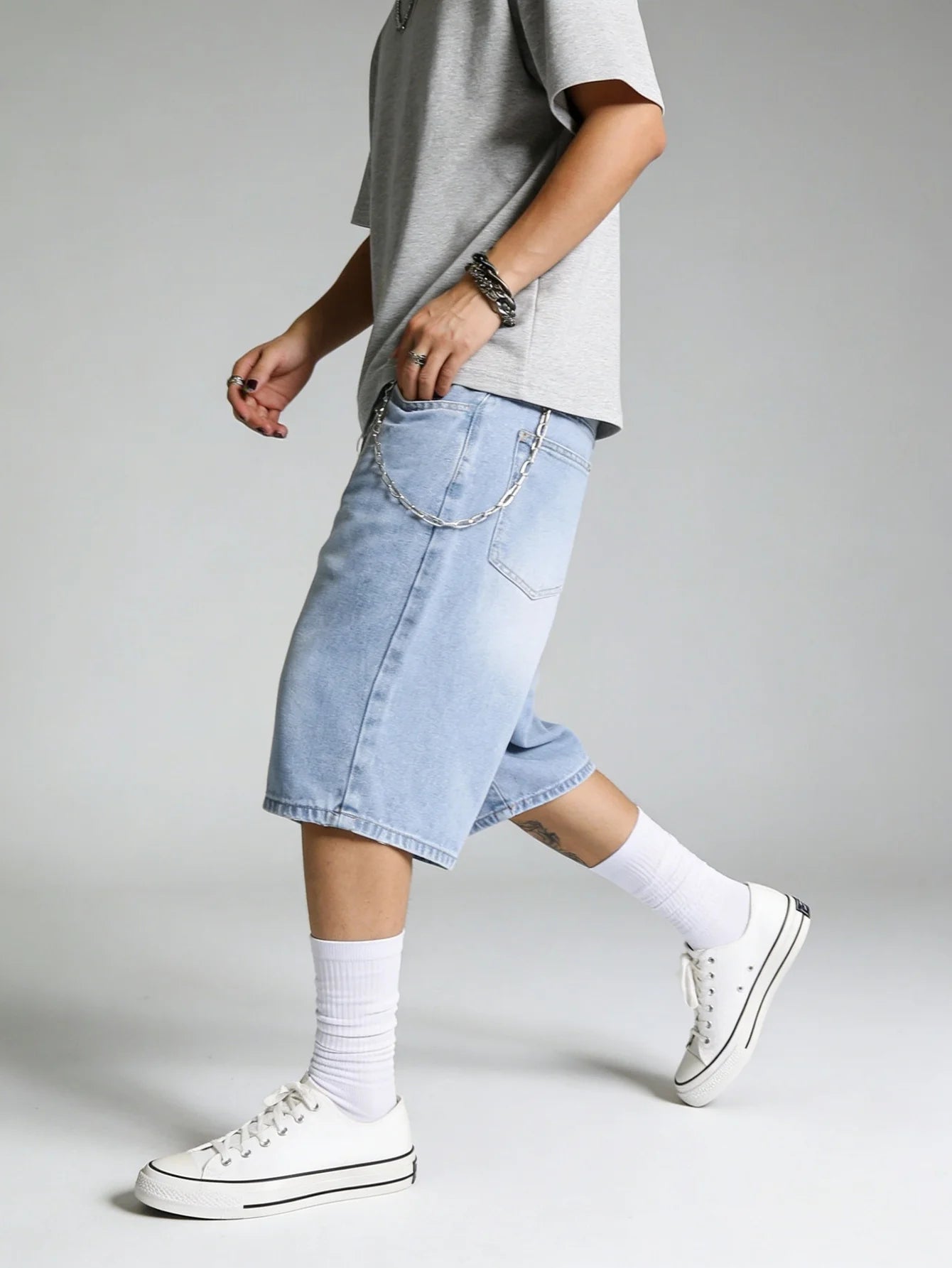 Casual Jorts Blue Denim Shorts Male
