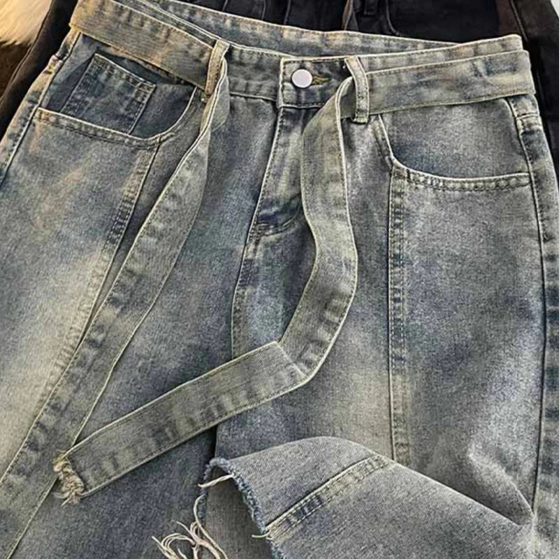 Summer Thin Fringed Denim Shorts Mens