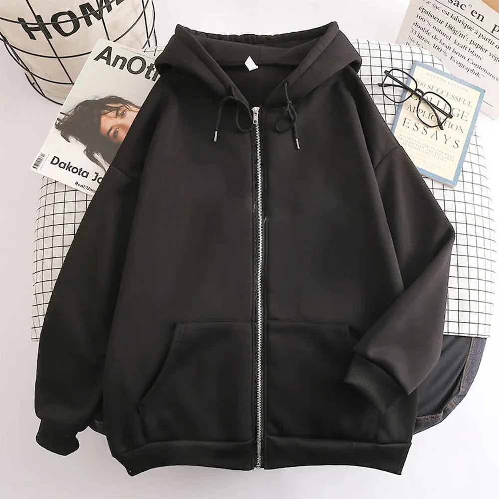 High Street Hoodie Men Solid Color Zip up