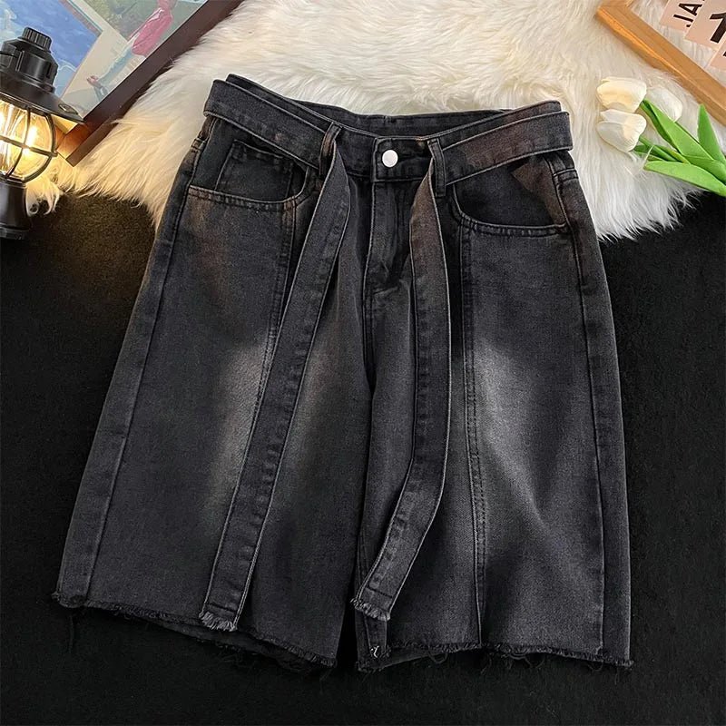 Summer Thin Fringed Denim Shorts Mens