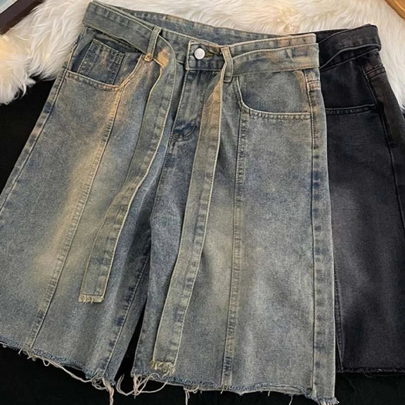 Summer Thin Fringed Denim Shorts Mens
