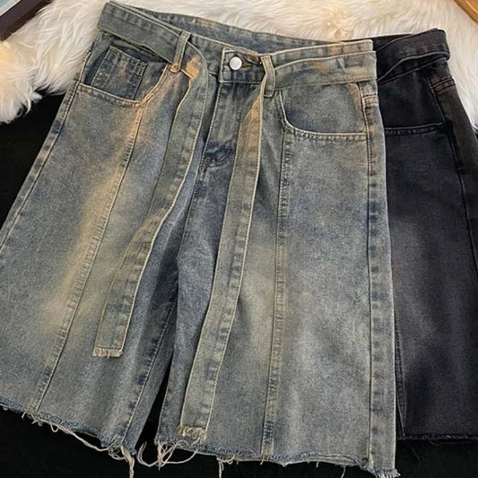 Summer Thin Fringed Denim Shorts Mens